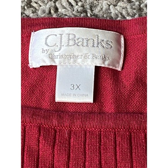 CJ Banks Women Size 3X Red Sweater Button Detail Cotton Lightweight Casual - Picture 4 of 14